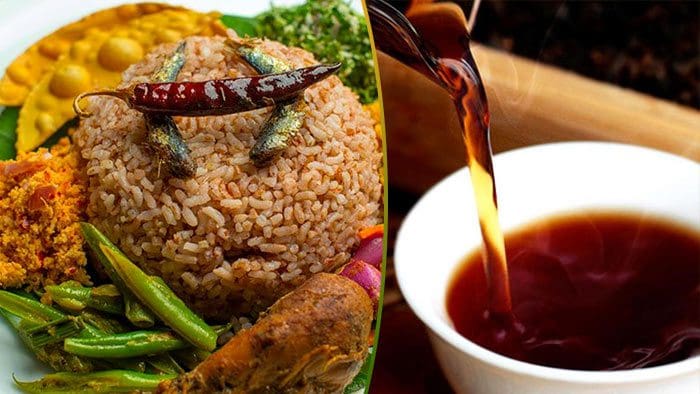 rice and curry with plain tea