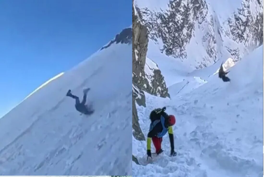 பனிமலை ஏறும் போது நிலைதடுமாறி சரிந்த மலையேற்ற வீரர்: வைரலாகும் திக் திக் காட்சிகள் 1 02 12